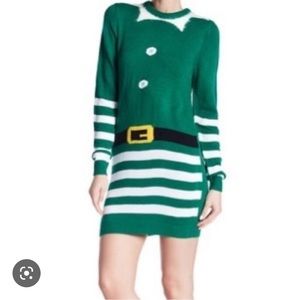 Poof! Striped Elf Christmas Sweater Dress in Size Large